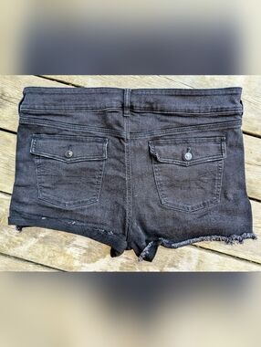 Plus Size American Eagle Black Denim Cutoff Shorts Stretchy 18 Hoochie Jorts